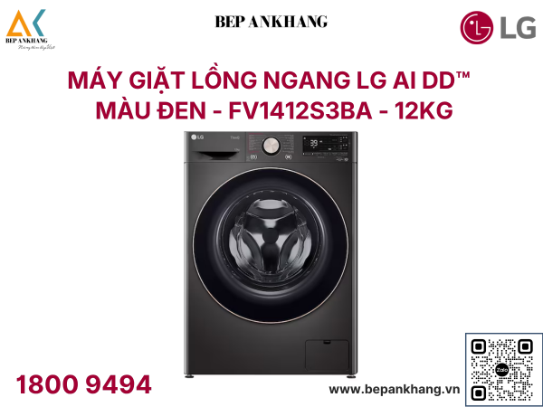 Máy giặt lồng ngang LG AI DD™ Inverter 12kg màu đen FV1412S3BA