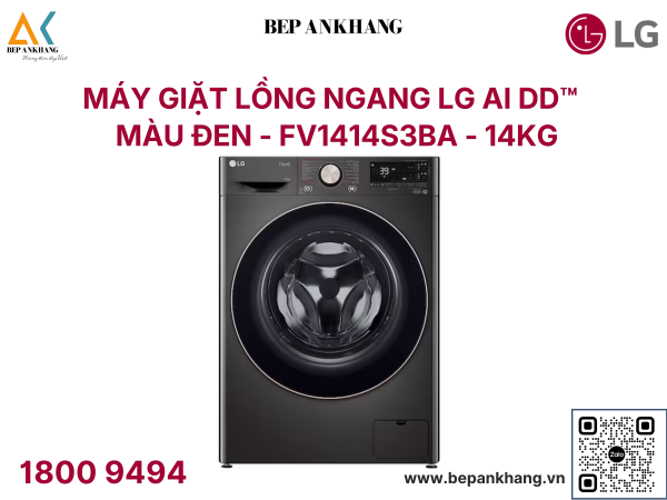 Máy giặt lồng ngang LG AI DD™ Inverter 14kg màu đen FV1414S3BA