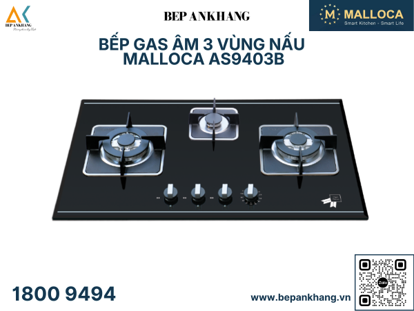 Bếp Gas Âm 3 Vùng Nấu Malloca AS9403B  