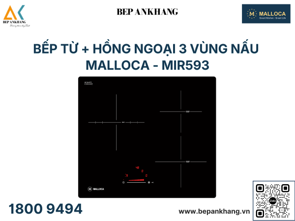 Bếp 2 từ kết hợp 1 hồng ngoại Malloca 3 vùng nấu - MIR 593 - Tây Ban Nha 