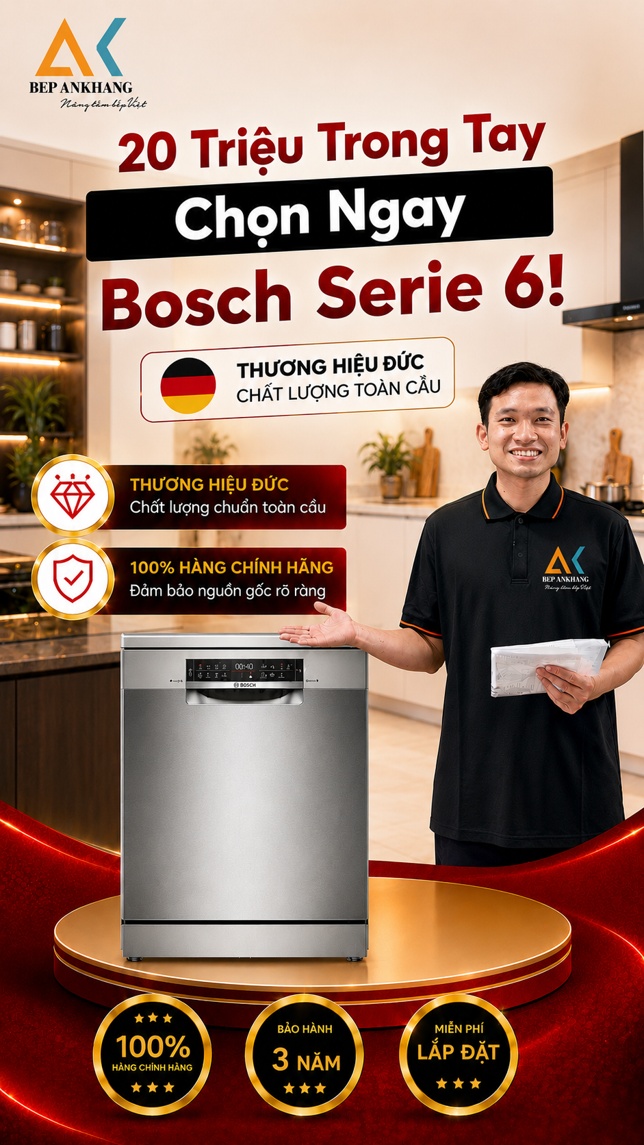 [AN KHANG] Máy rửa bát Bosch Series 6 - Nhập Đức - Rửa sạch và Sấy khô