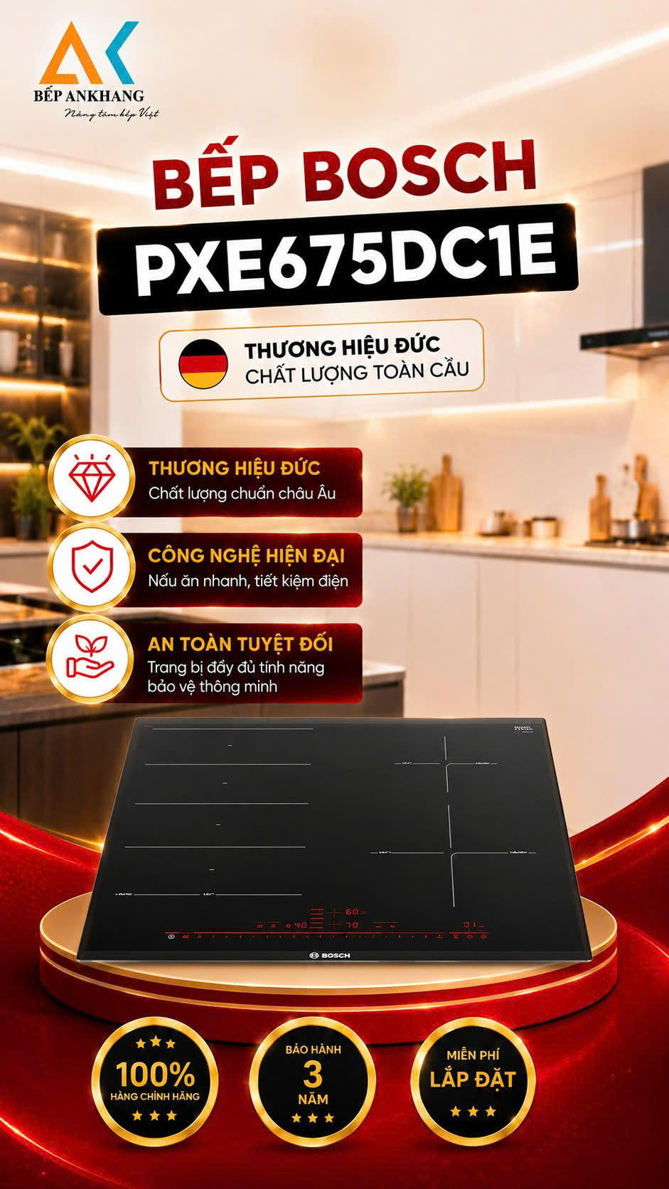 [AN KHANG] Review Bếp từ 4 vùng nấu Bosch PXE675DC1E - Made in Spain