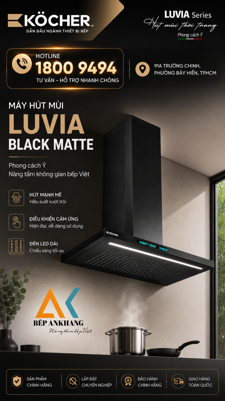 [AN KHANG] Review Máy hút mùi Kocher Luvia Black Matte - Phong cách Ý